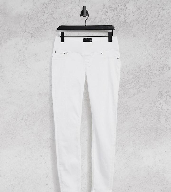 Asos Design Maternity High Rise Ridley 'skinny' Jeans In Optic White With Over The Bump Waistband