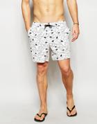 Asos Mid Length Swim Shorts With Shark Print - White
