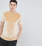 Asos Design Tall Longline T-shirt With Curved Hem In Beige Velour - Beige