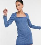 Asos Design Tall Split Sleeve Mini Dress In Lightwash-blue