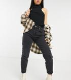 Asos Design Petite Hourglass High Rise Farleigh 'slim' Mom Jeans In Washed Black