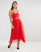 Lavish Alice Wrap Lace Up Floaty Midi Dress - Red