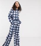 Collusion Wide Leg Pants In Grid Check-blues