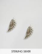 Reclaimed Vintage Sterling Silver Feather Studs - Silver