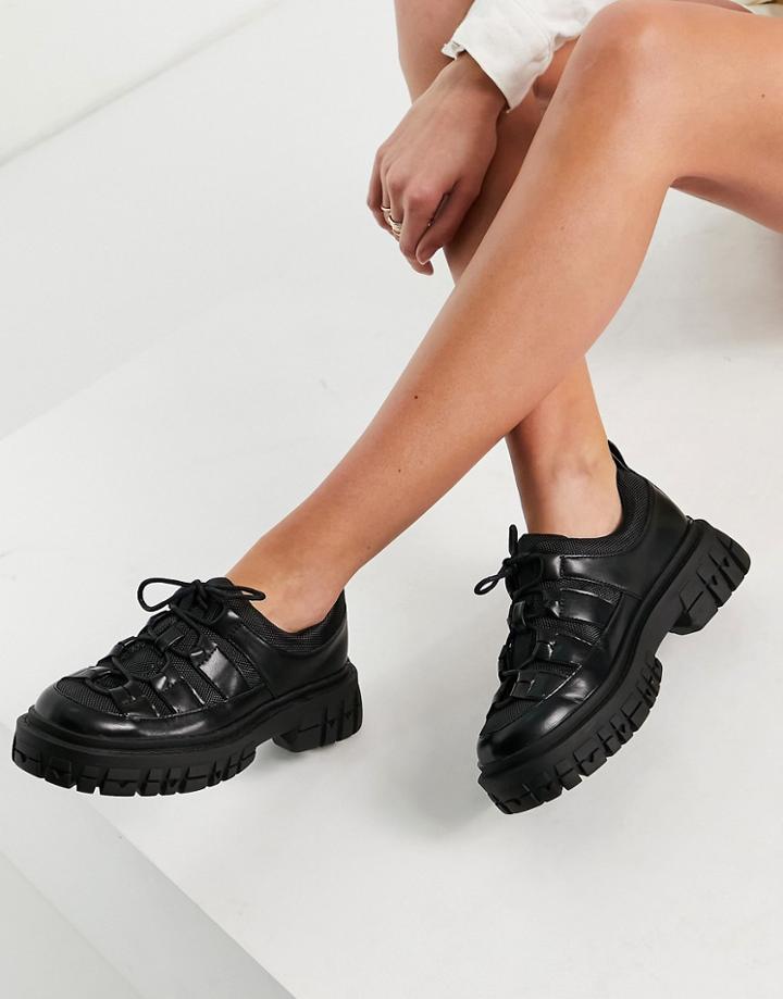 Asos Design Manx Chunky Flat Shoes In Black