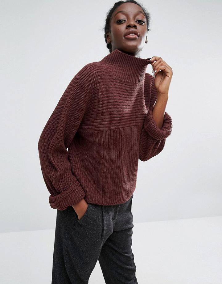 Monki High Neck Rib Sweater - Red