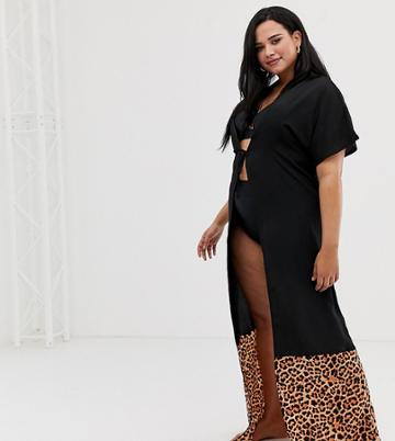 South Beach Curve Beach Kimono In Leopard Print - Multi