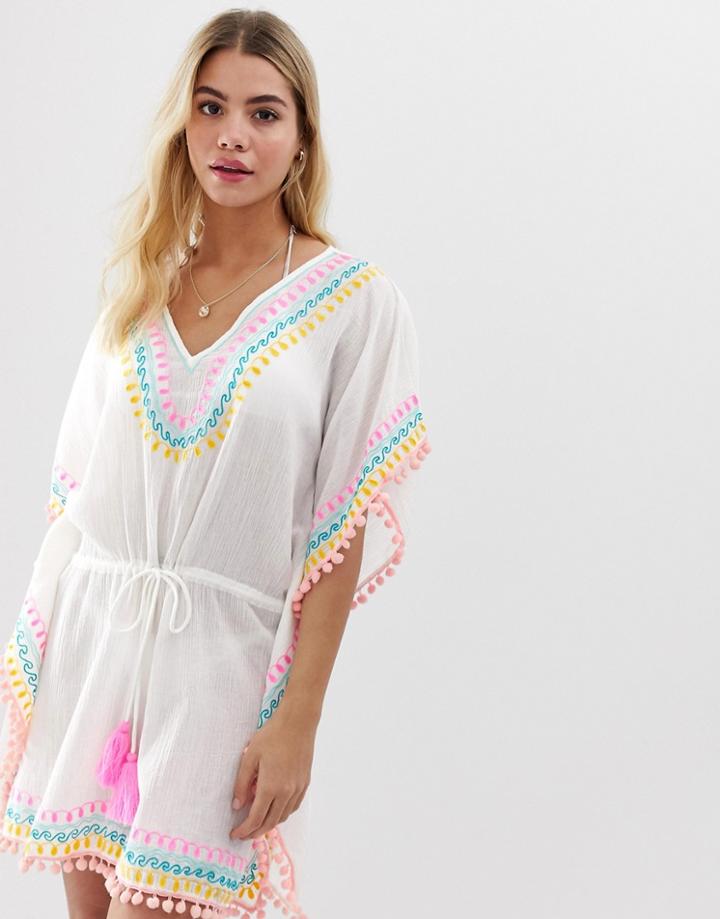 America & Beyond Tie Dye Short Beach Caftan-white
