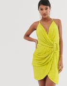 Asos Design All Over Sequin Drape Mini Dress With Horn Buckle-multi