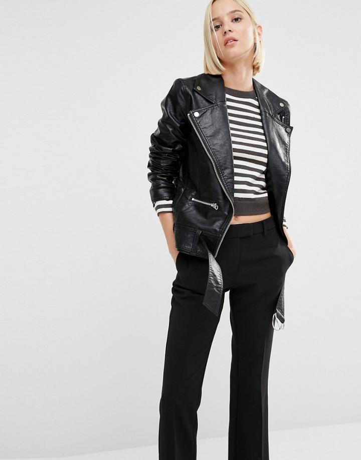 Cheap Monday Punch Leather Look Oversized Biker Jacket - Black