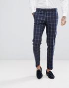 Harry Brown Slim Fit Blue Check Windowpane Suit Pants - Navy