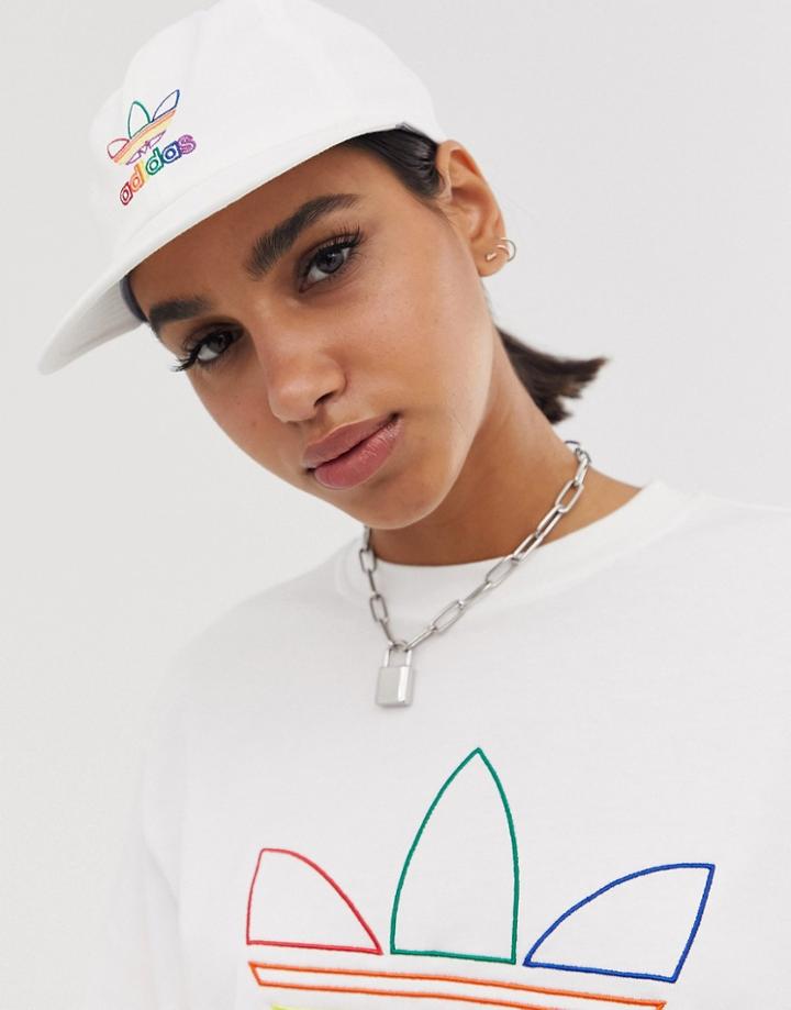 Adidas Originals Pride White Cap With Rainbow Trefoil Logo - Multi