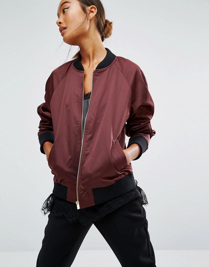 First & I Satin Bomber Jacket - Purple
