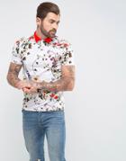 Asos Polo With Floral Print And Contrast Collar - White