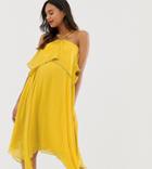 Asos Design Maternity Midi Dress With Double Layer And Halter Ring Detail-green