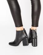 Senso Jescinta I Black Leather Studded Heel Ankle Boots - Black