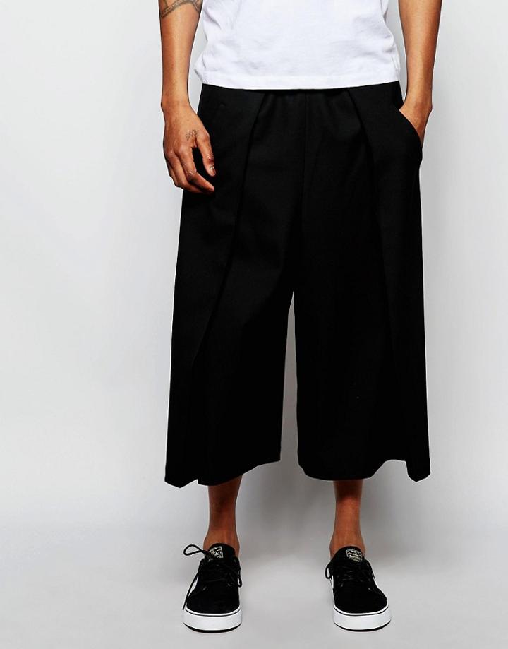 Asos Smart Wide Leg Trousers With Super Pleat In Black - Black