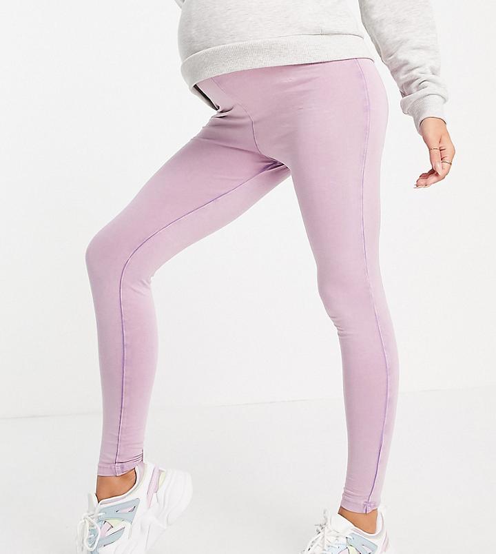 Asos Design Maternity Overbump Acid Wash Leggings In Lavender-grey