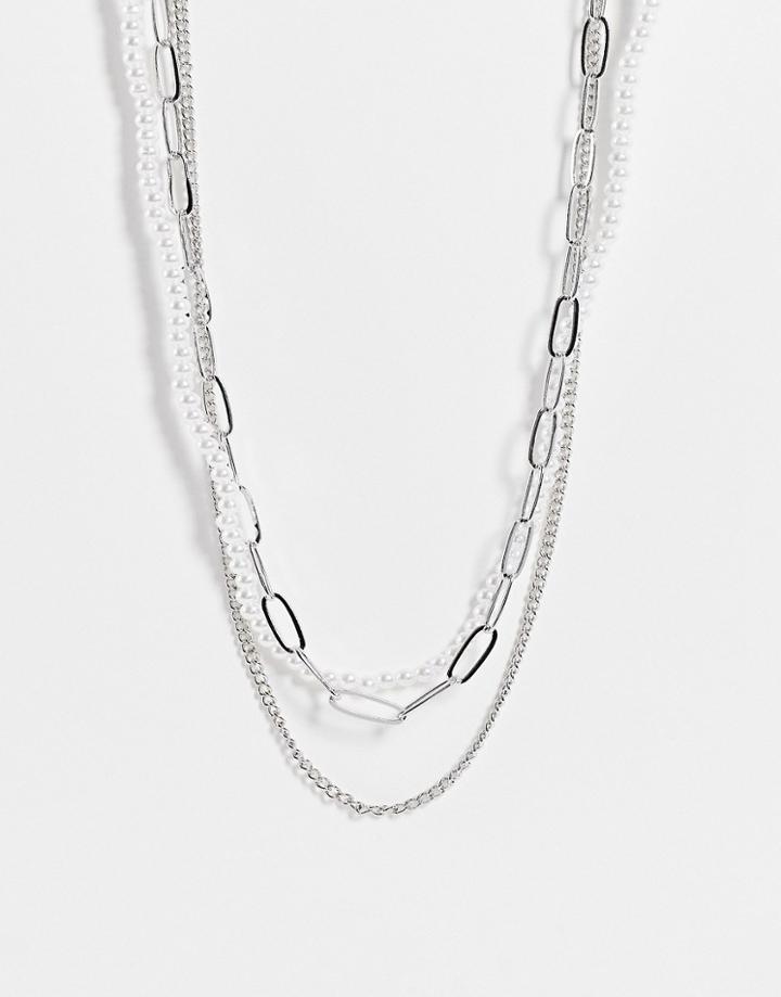 Designb Pearl And Chain Necklace In Silver