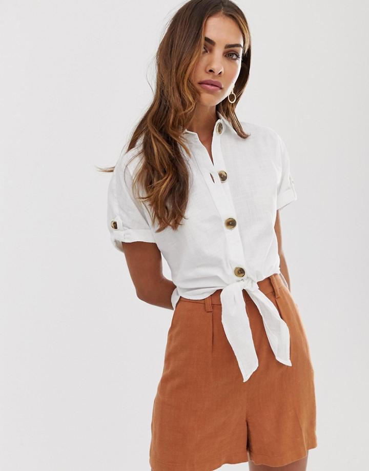 River Island Tie Front Shirt In White - White