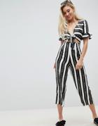 Asos Design Tea Jumpsuit With Cut Out And Tie Detail In Chain Print - Multi