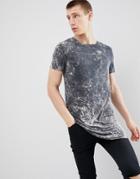 Asos Design Super Longline T-shirt With Curved Hem In Gray Bleach Wash - Gray