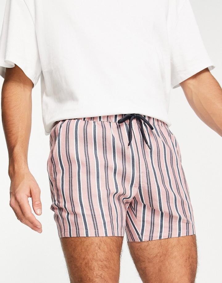 Asos Design Slim Shorts In Pink Stripe