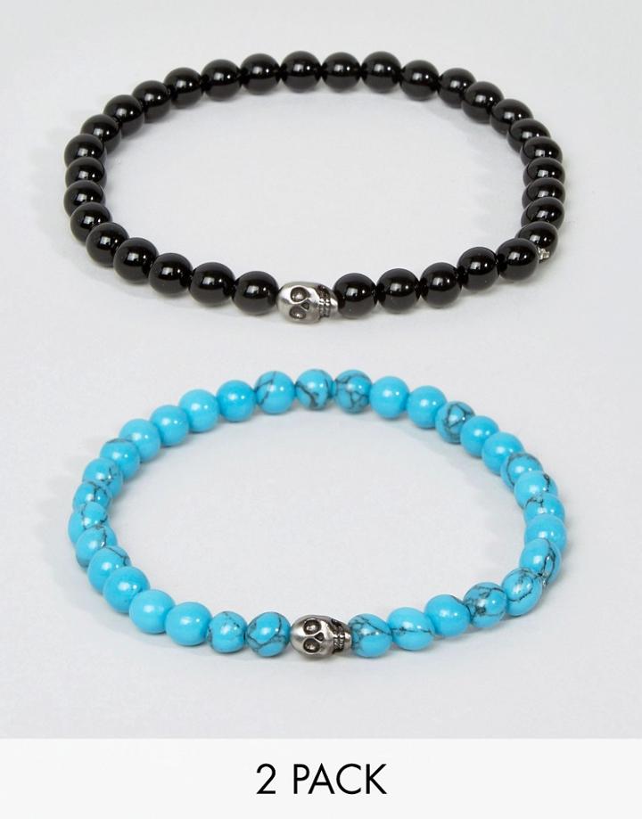 Simon Carter Mini Skull Beaded Bracelets In 2 Pack Exclusive To Asos - Multi