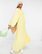 Asos Design Shirred Bodice Tiered Maxi Dress With Volume Sleeves In Yellow