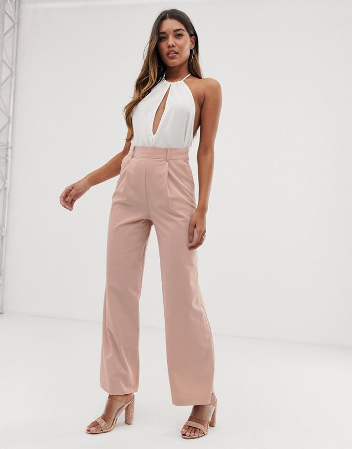 Asos Design Wide Leg Pants With Pleat Detail - Pink