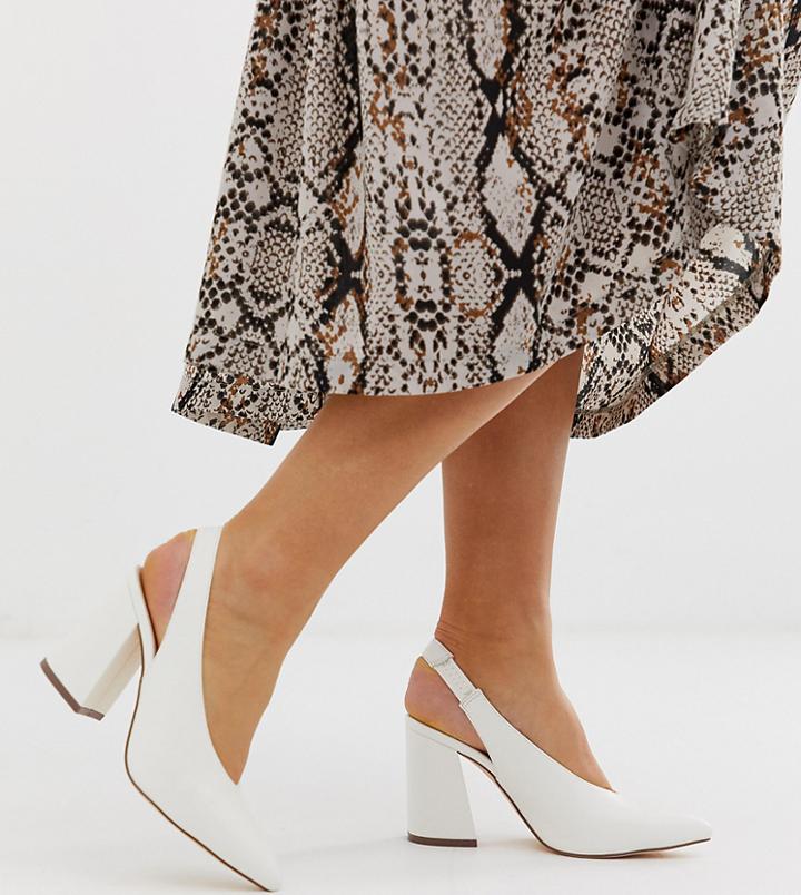 London Rebel Wide Fit Pointed Block Heels - White