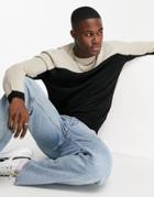 Soul Star Color Block Sweater In Black & Stone