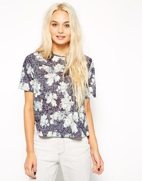 Asos T-shirt With Blurred Floral Burn Out - Gray