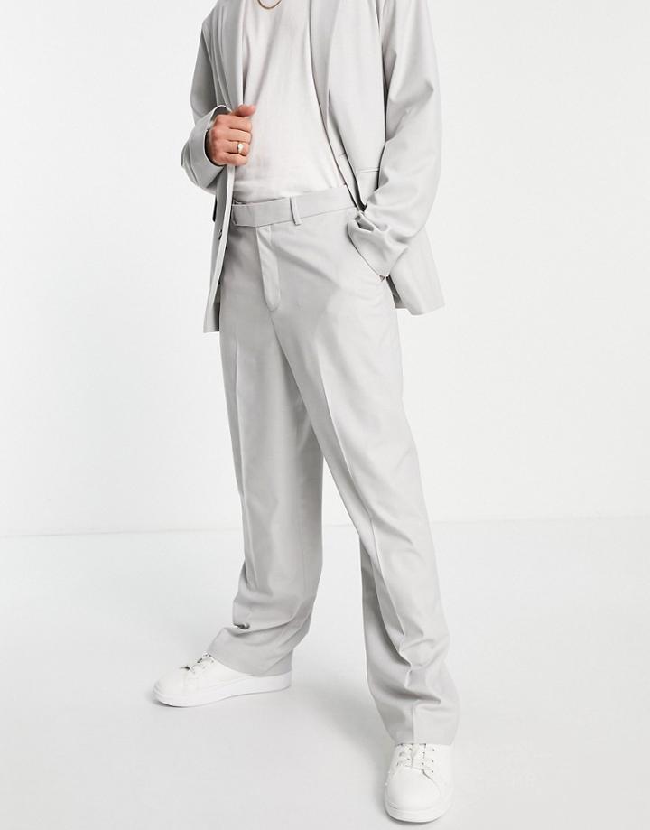 Asos Design Wide Leg Suit Pants In Gray Micro Texture-grey