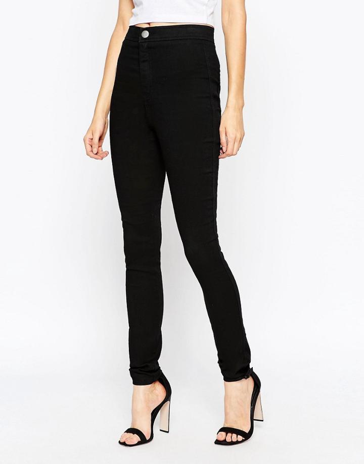 Asos Rivington High Waist Denim Jeggings In Clean Black - Black