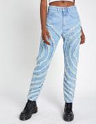 The Ragged Priest Mom Jeans With Circle Fray Panels In Light Wash-blues