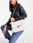Topshop Quilted Hammered Metal Shoulder Bag In White