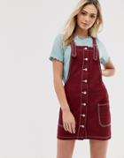 Brave Soul Joan Overall Dress With Contrast Stitch - Red