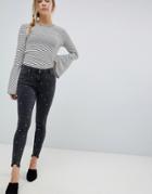 Parisian Rhinestone Skinny Jeans With Raw Hem - Gray