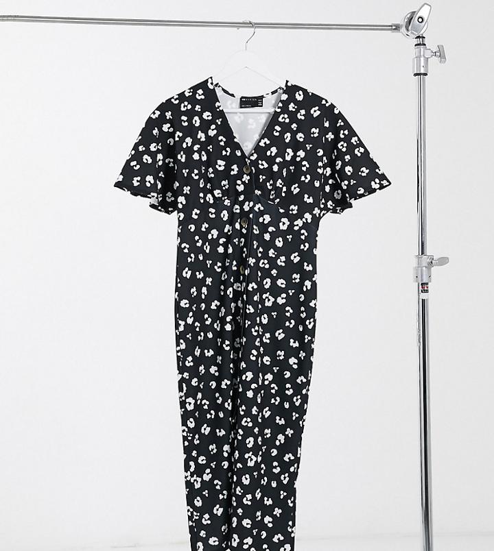 Asos Design Maternity Button Through Midi Dress In Black And White Animal Print