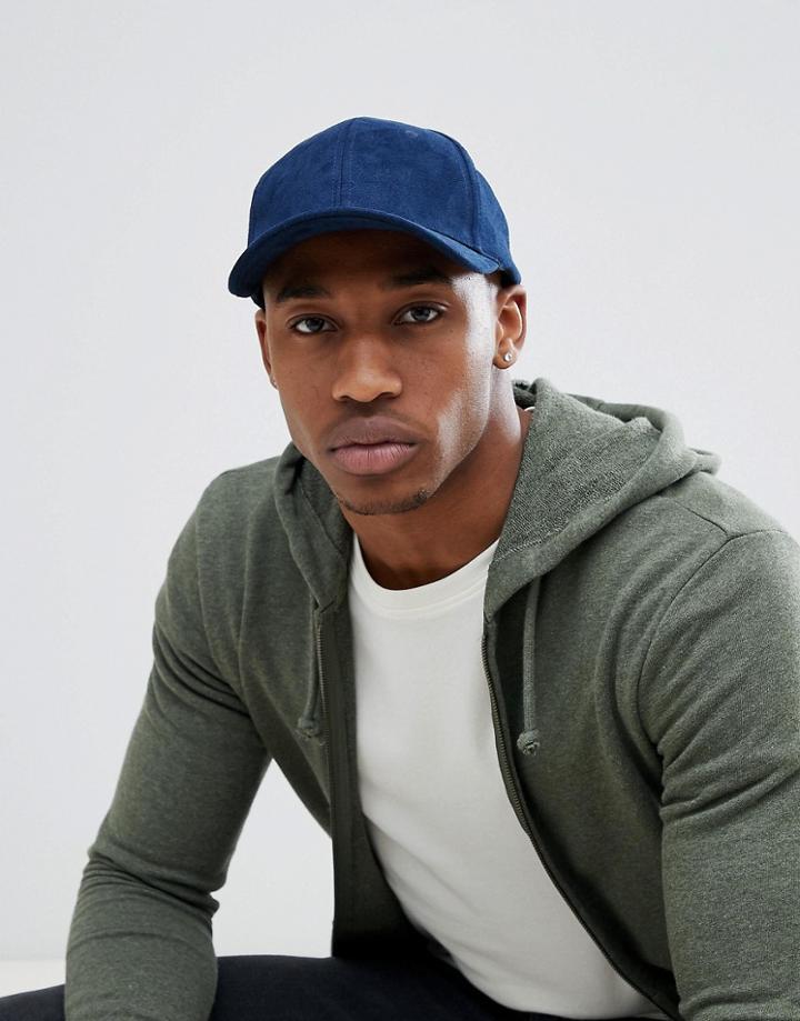 Brave Soul Suedette Baseball Cap In Navy - Blue