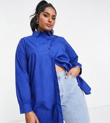 Pieces Curve Oversized Shirt In Bright Blue