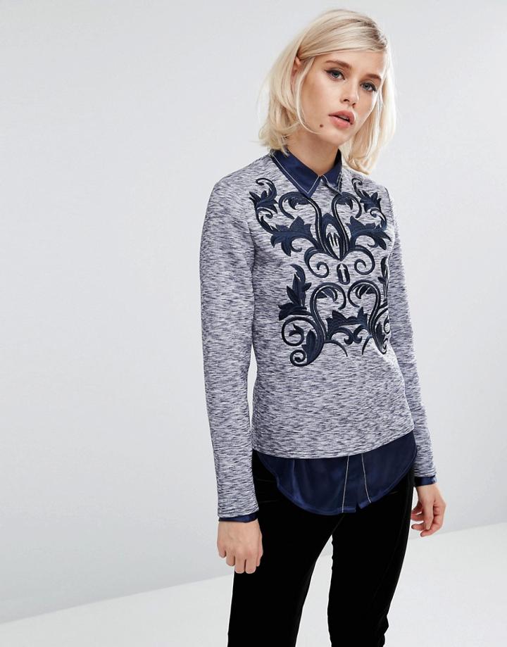 Lost Ink Crew Neck Sweatshirt With Embroidery - Multi