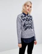 Lost Ink Crew Neck Sweatshirt With Embroidery - Multi