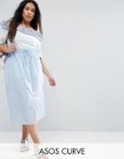 Asos Curve Midi Skirt Button Through In Stripe - Multi