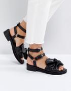 Asos Flush Premium Leather Bow Sandals - Black
