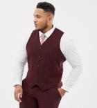 Asos Design Plus Wedding Skinny Suit Vest In Burgundy Wool Mix Herringbone - Red