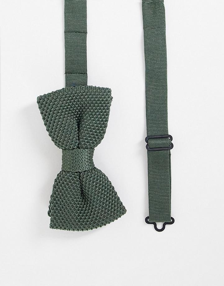 Gianni Feraud Knit Bow Tie In Khaki-green