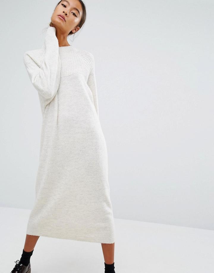 Monki Knitted Midi Sweater Dress - White