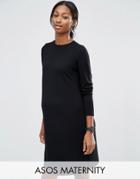 Asos Maternity Shift Dress In Ponte With 3/4 Sleeve - Black